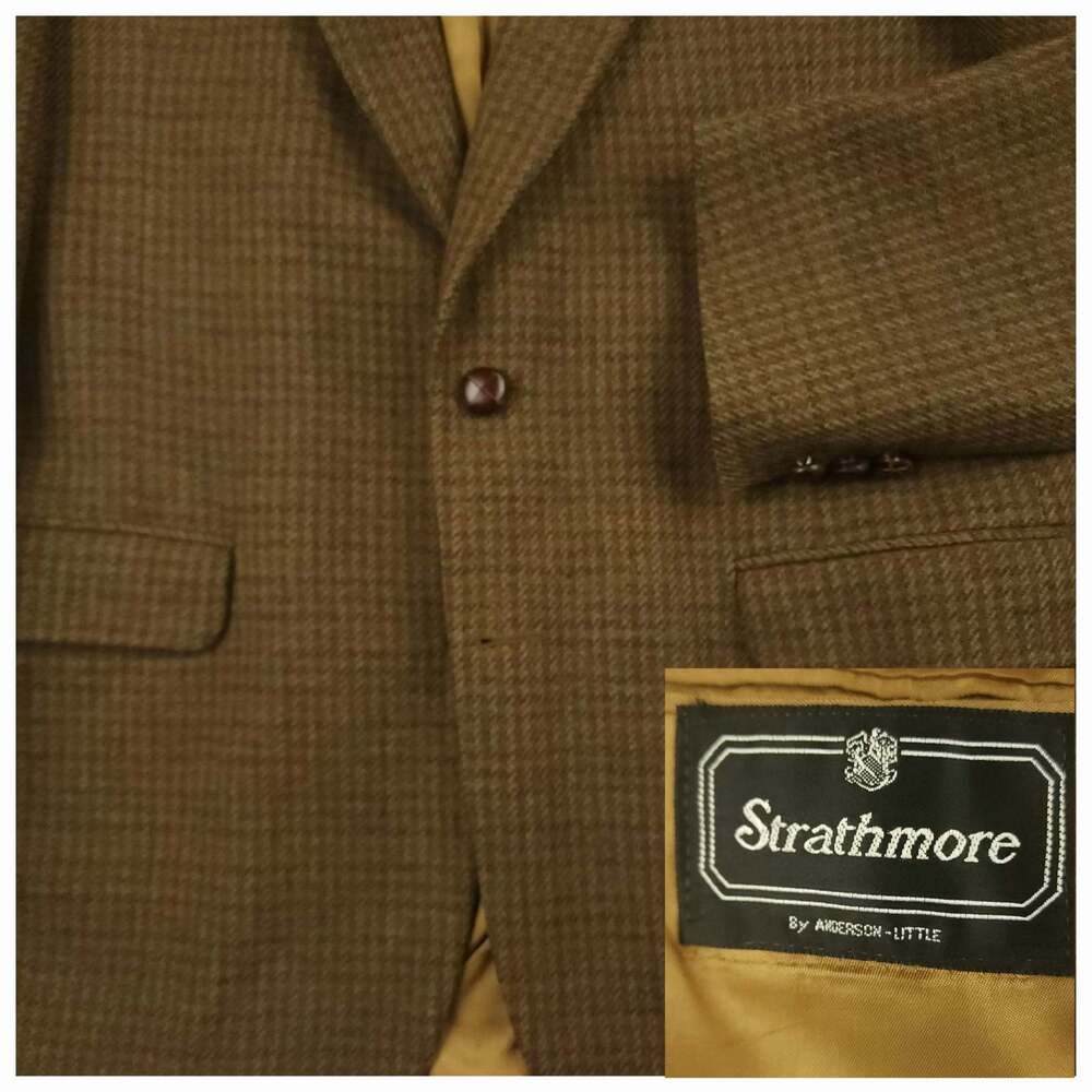 Vtg 80s Ivy Style Micro Houndstooth Mens Tweed Jacket 42L Wool Casual Sport Coat
